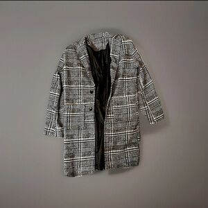 Uaneo Men's Black & White Patterned Wool/Polyester Blend Overcoat Size L
